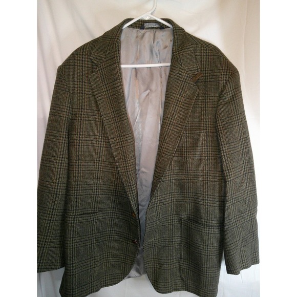 Vintage ands' End Plaid Blazer Sport Coat Elbow Patch Wool Blend Brown Mens 48R - Picture 1 of 4